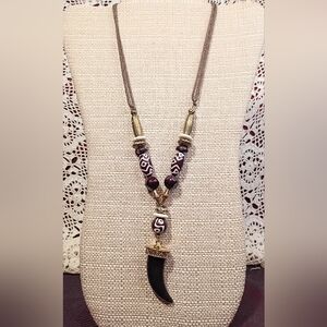 Brown and Gold Boho Necklace With Talon Pendant